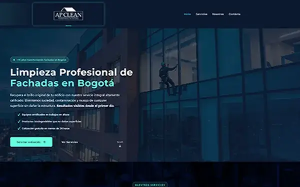 Diseño y desarrollo web para Apclean - Empresa de limpieza profesional de fachadas en Bogotá, Colombia